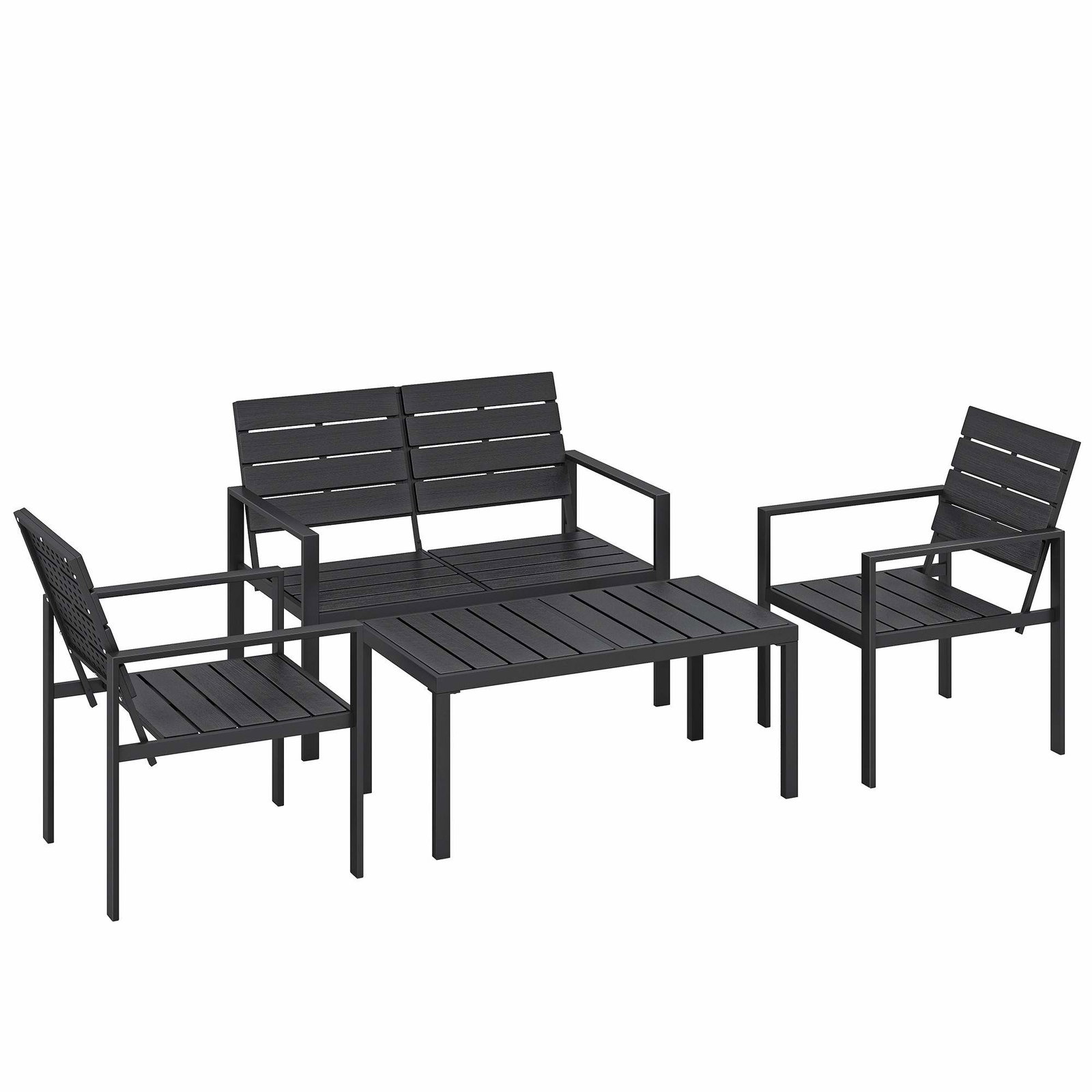 Udendørs loungesæt til 4 – Sofa, stole, bord, sort