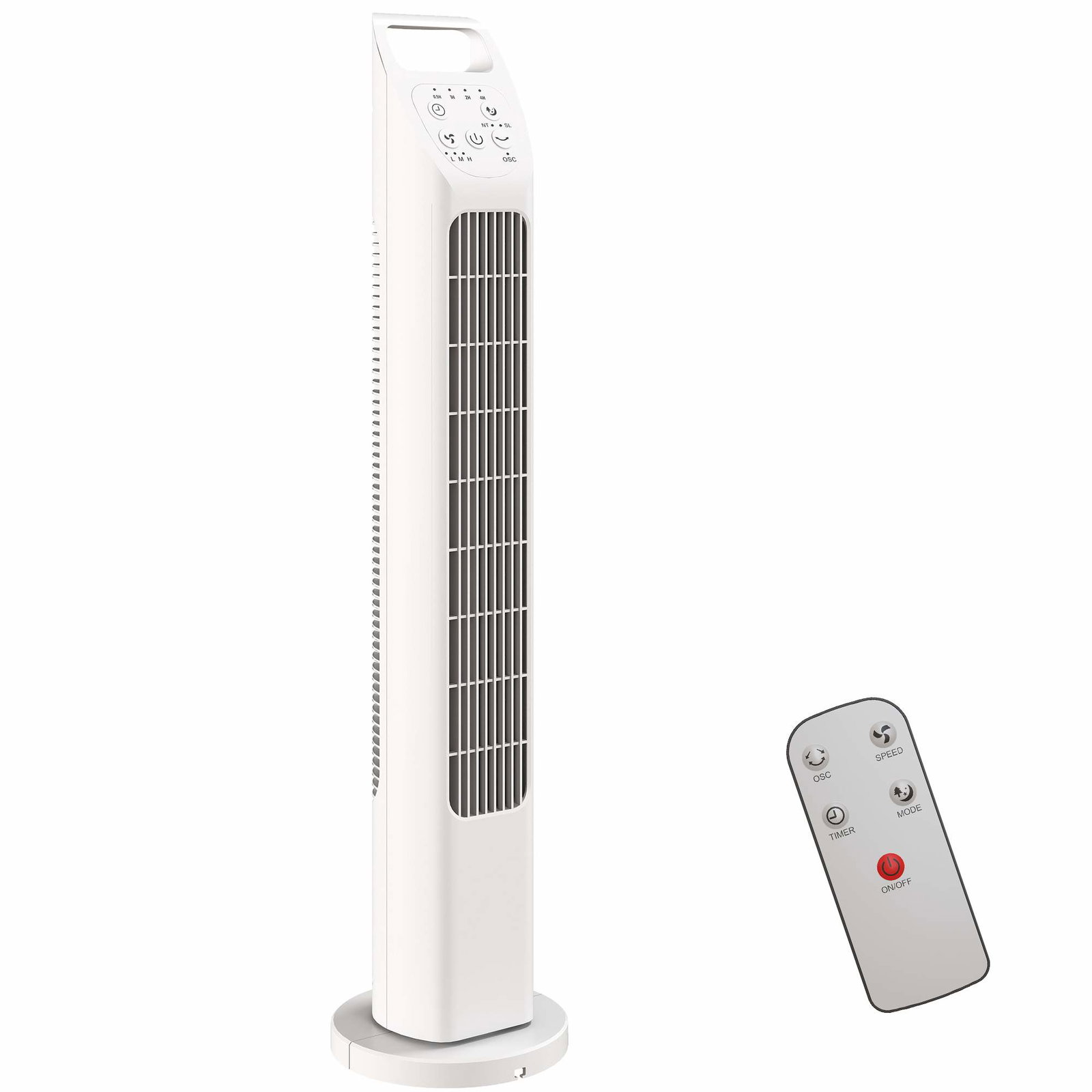 Tårnventilator med fjernbetjening, stille 7,5-timers timer, hvid