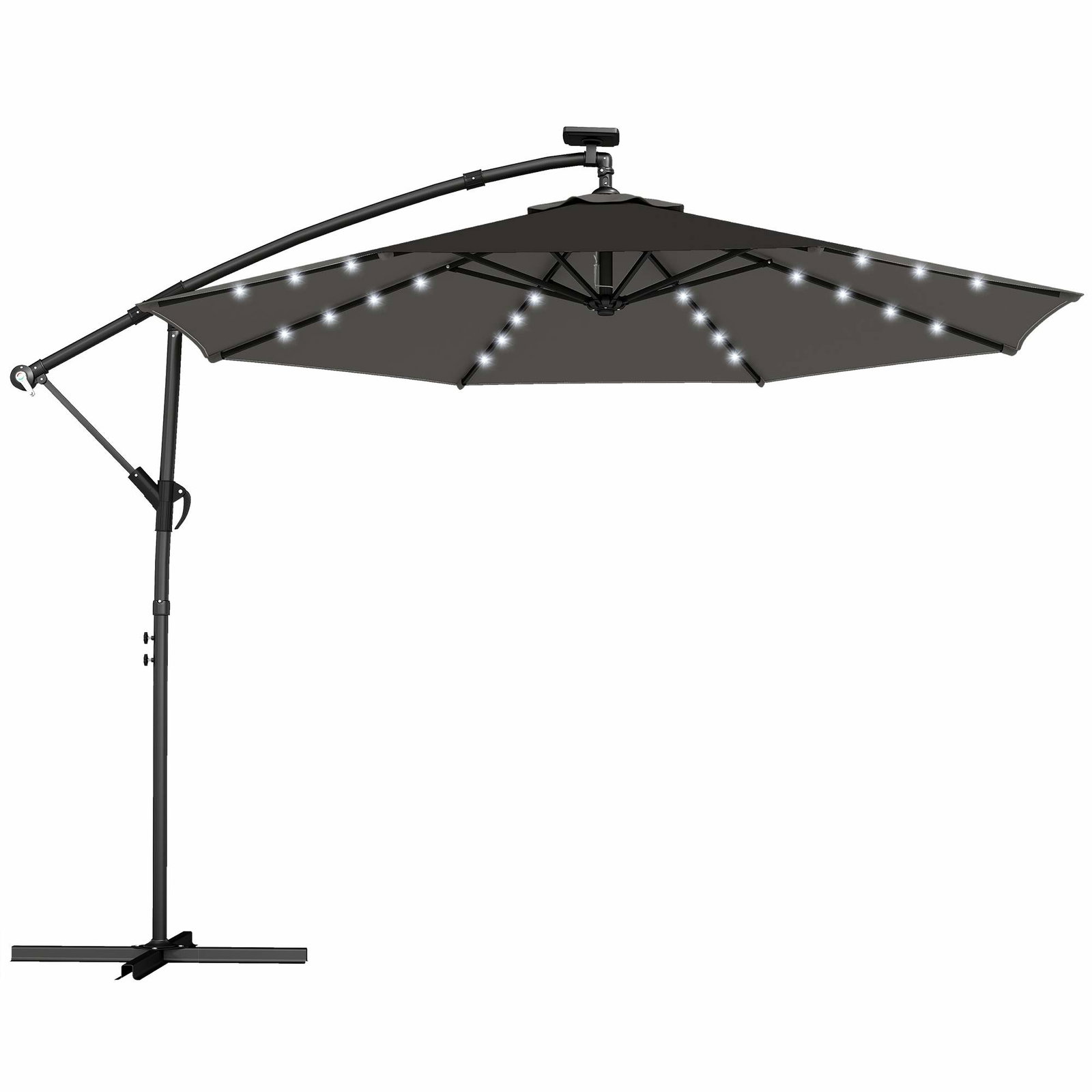 LED solcelledrevet terrasseparasol, 300 cm, drejelig, mørkegrå