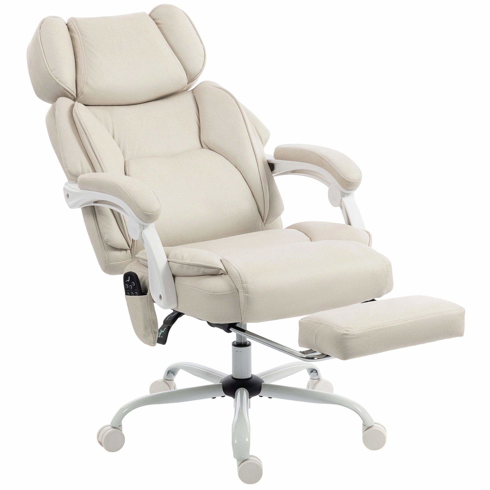 Ergonomisk kontorstol med lænestol og massage og varme, creme