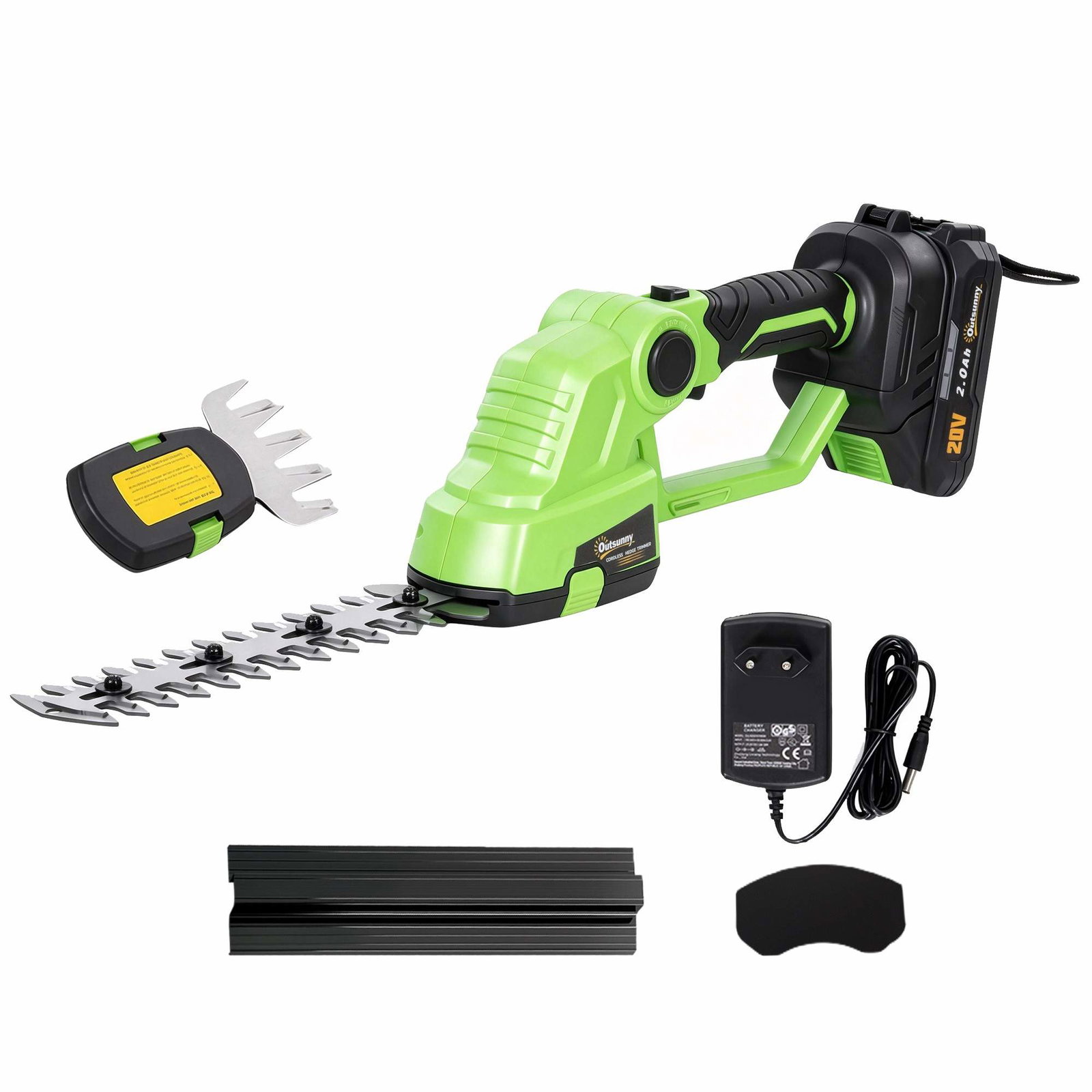 Elektrisk hække- og busktrimmer – 2-i-1, 20/10 cm klinger