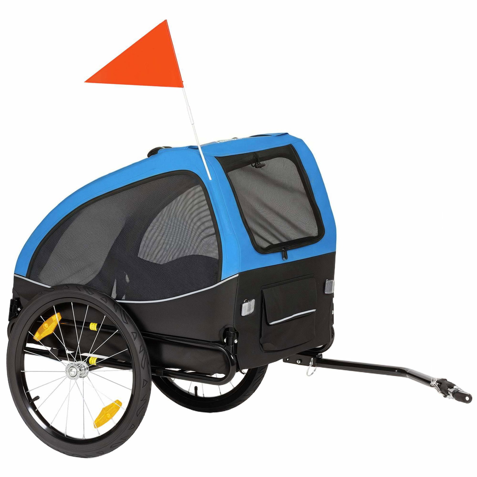 Sammenklappelig hundetrailer med net, reflekser, blå