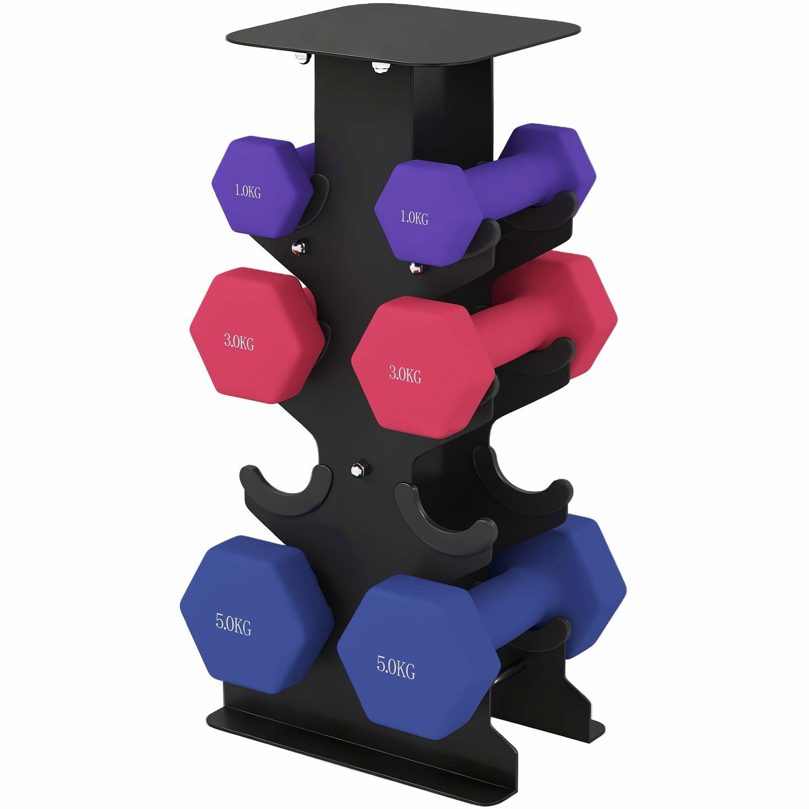 Håndvægtsæt 3 par med stativ, skridsikkert greb, 1-5 kg