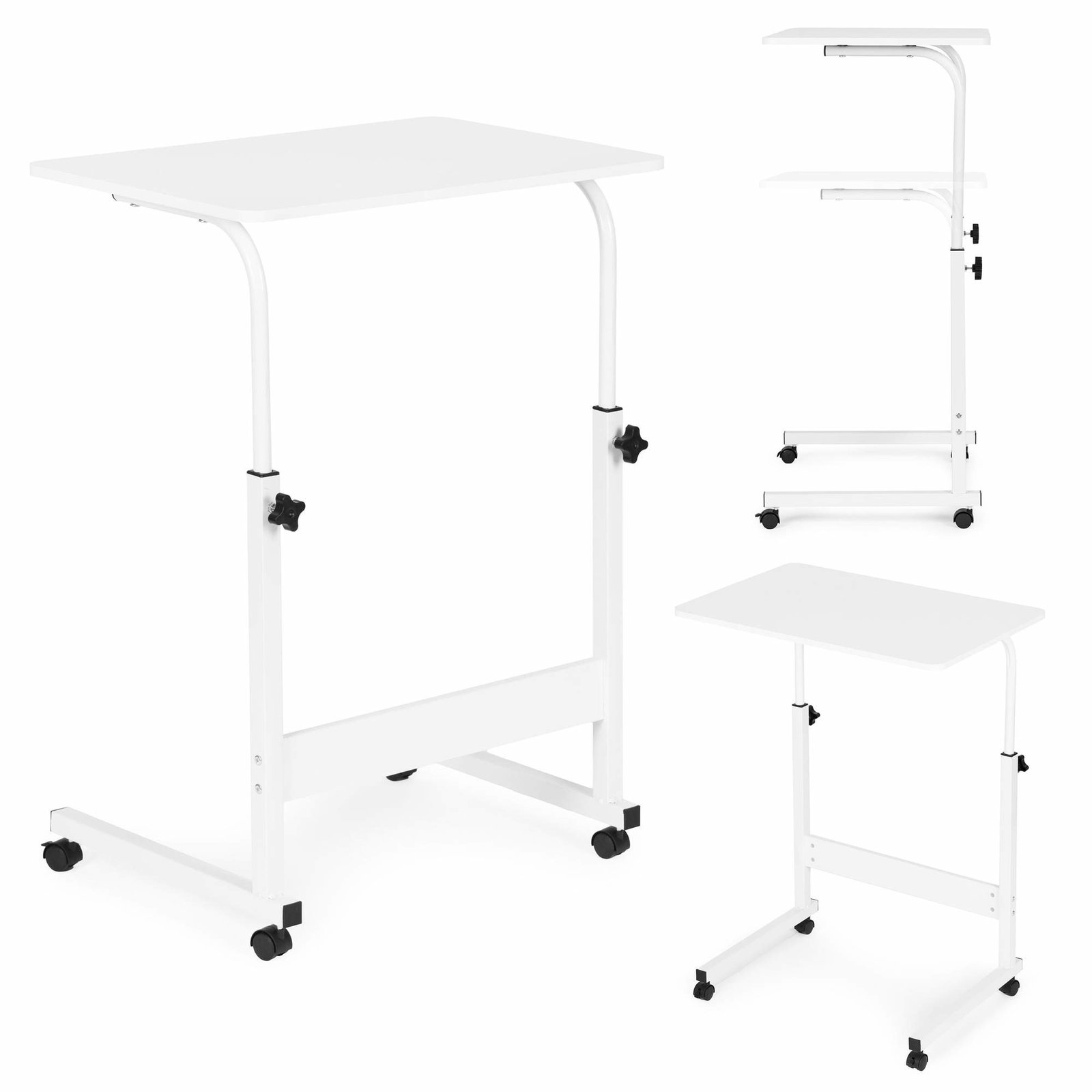 Justerbart mobilt laptopbord – hvidt, hjul, MDF