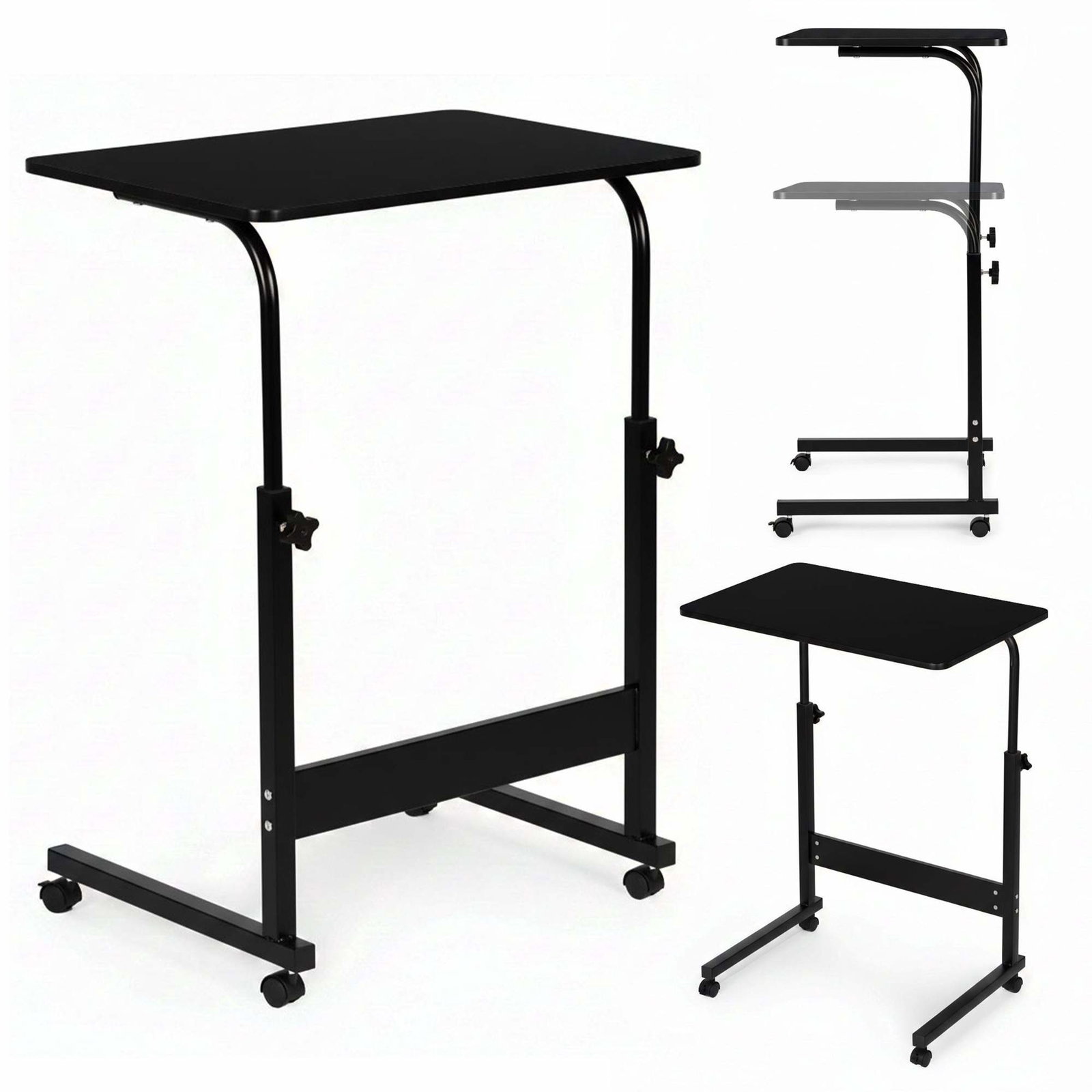 Justerbart mobilt laptopbord – sort, MDF, hjul