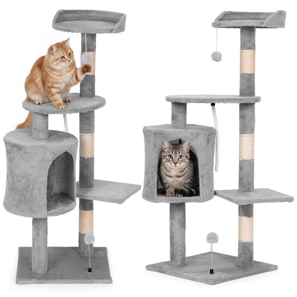 Kattetårn med kradsetræer og hyggelig seng – 110 cm grå