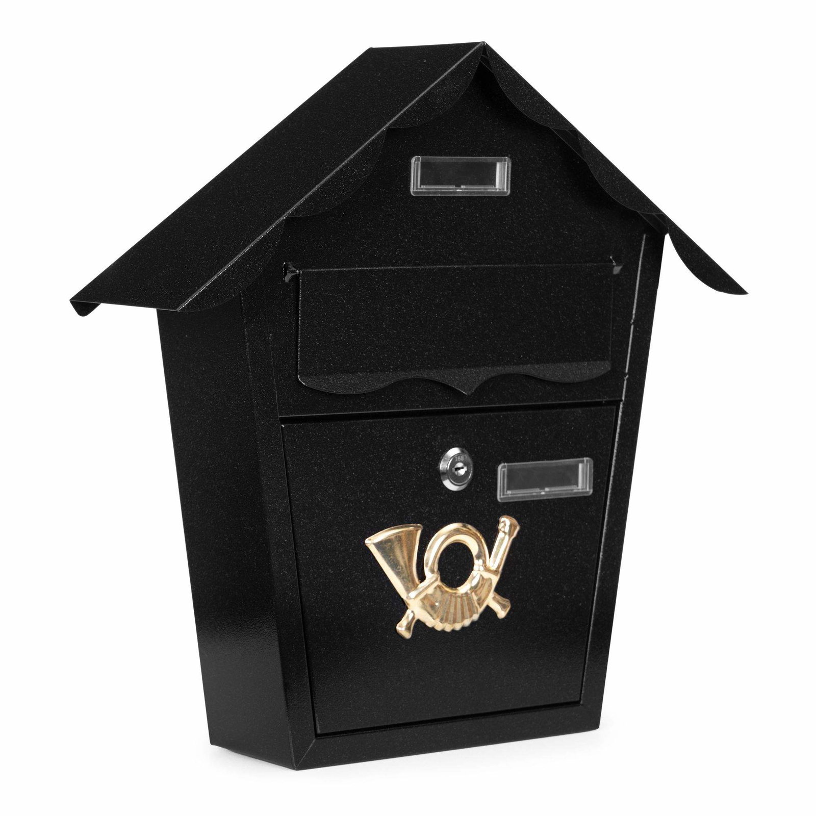 Vægmonteret sort stålpostkasse – korrosionsbestandig, aflåselig