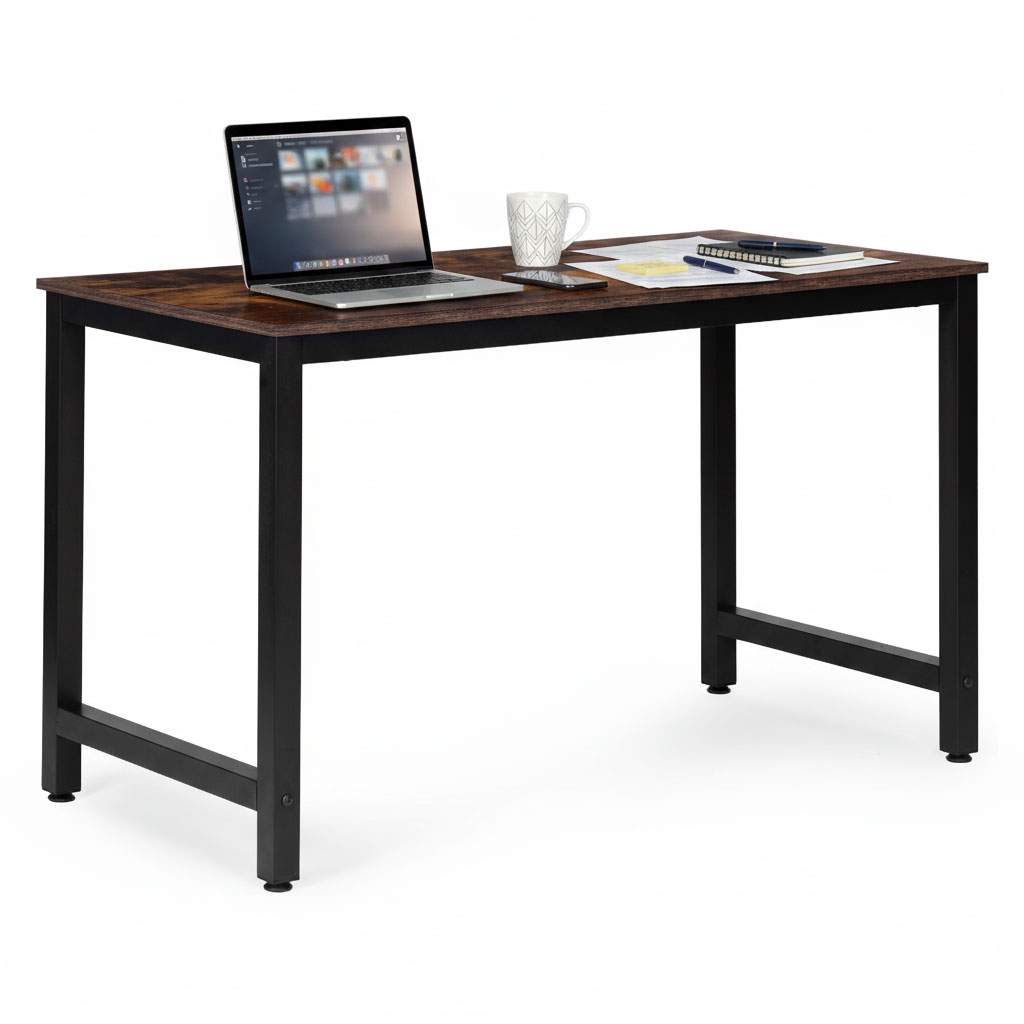 Computerbord 120x60 cm – MDF, metalramme, justerbare fødder