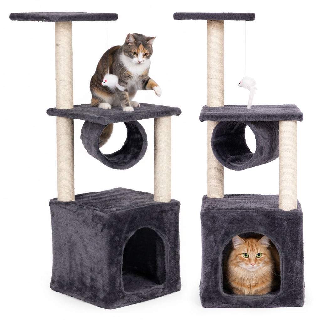 Kradsetårn til katte med platforme og blød seng, 94 cm