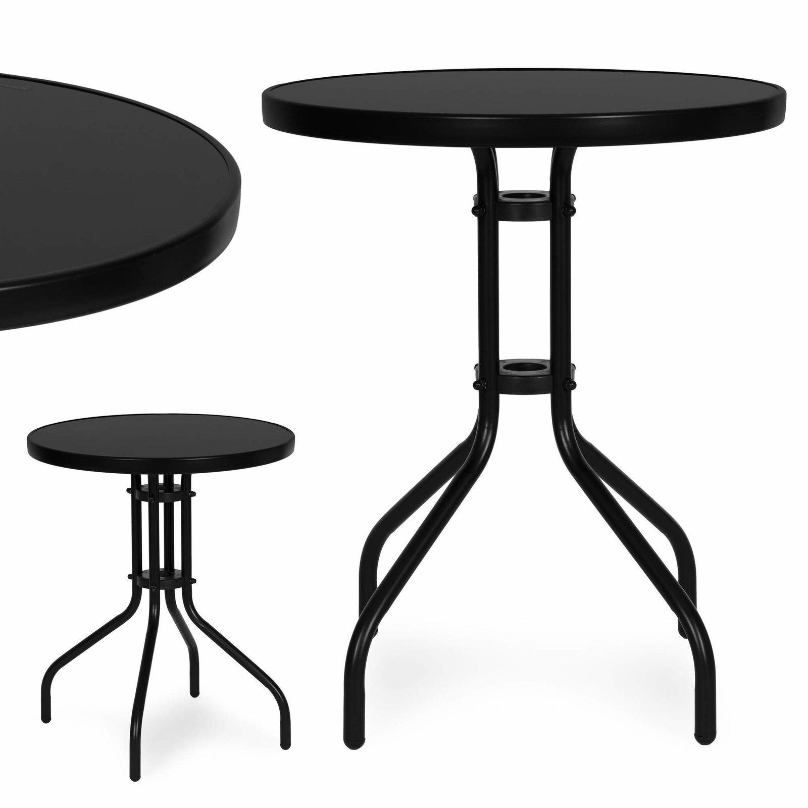 Rundt havebord – 60 cm hærdet glas, vejrbestandigt