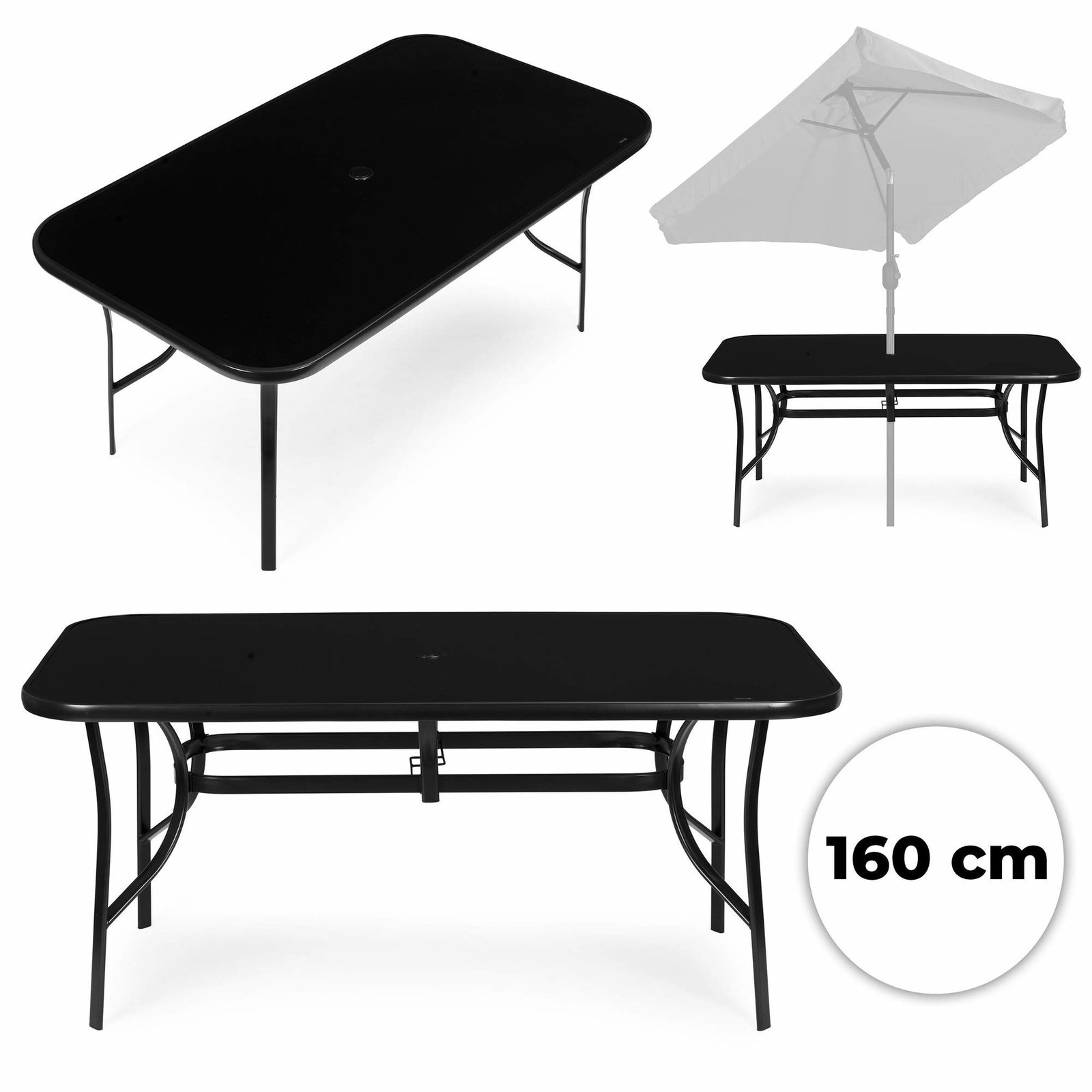 Trädgårdsbord i härdat glas 160x90 cm med hål för parasoll | Hem & Hobby | Pryloteket