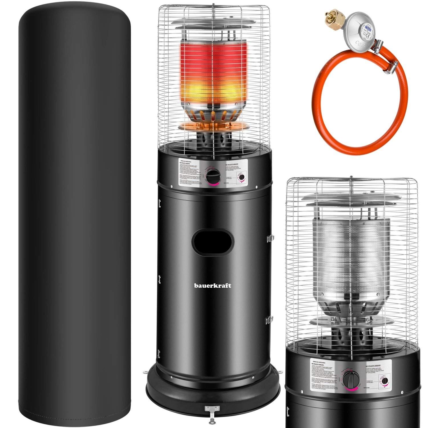 Udendørs gasvarmer 11 kW – Glas, terrasse, regulator inkluderet