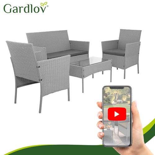 Gråt Rattan Havemøbelsæt – Stole, Sofa, Bord