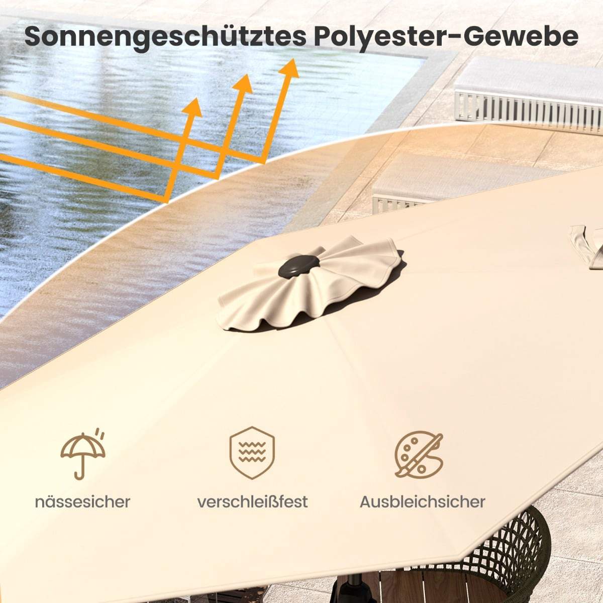 230 cm parasoll – lutbar och vevbar, beige | Hem & Hobby | Pryloteket