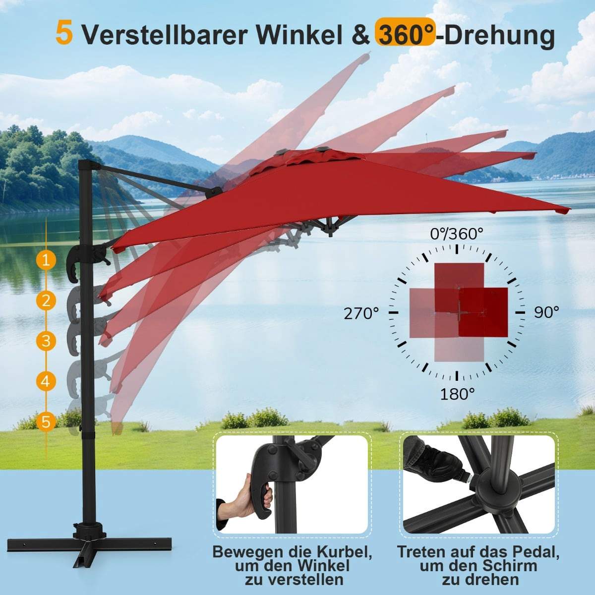 Rektangulärt rött parasoll – justerbart, 360 graders rotation | Hem & Hobby | Pryloteket