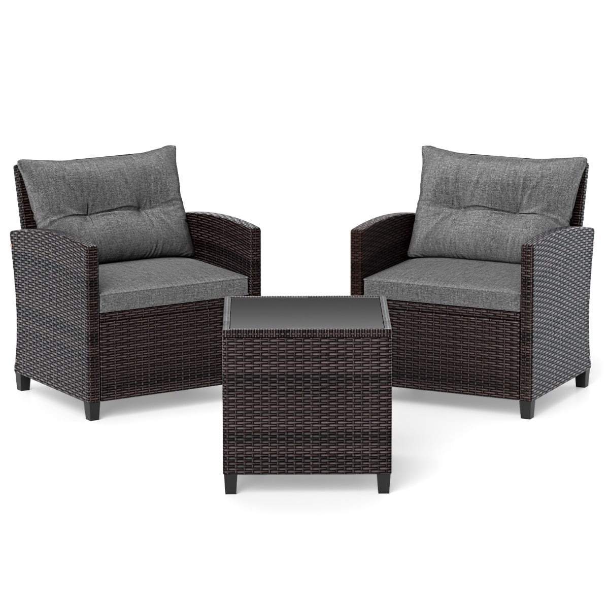 3-delat utemöblerset i rotting med kuddar – grått | Hem & Hobby | Pryloteket