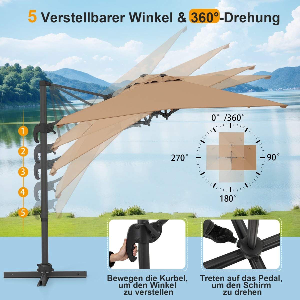 Rektangulärt parasoll – justerbart, 360 graders rotation | Hem & Hobby | Pryloteket