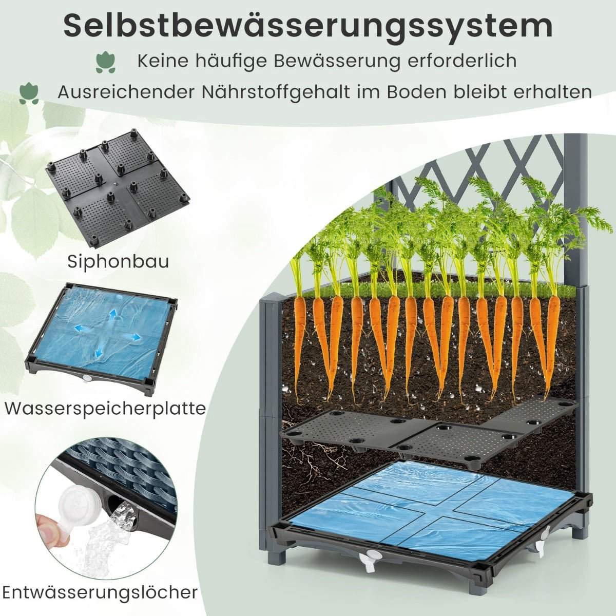 Plantekasse med espalier – Selvvandende, 40x40x140 cm