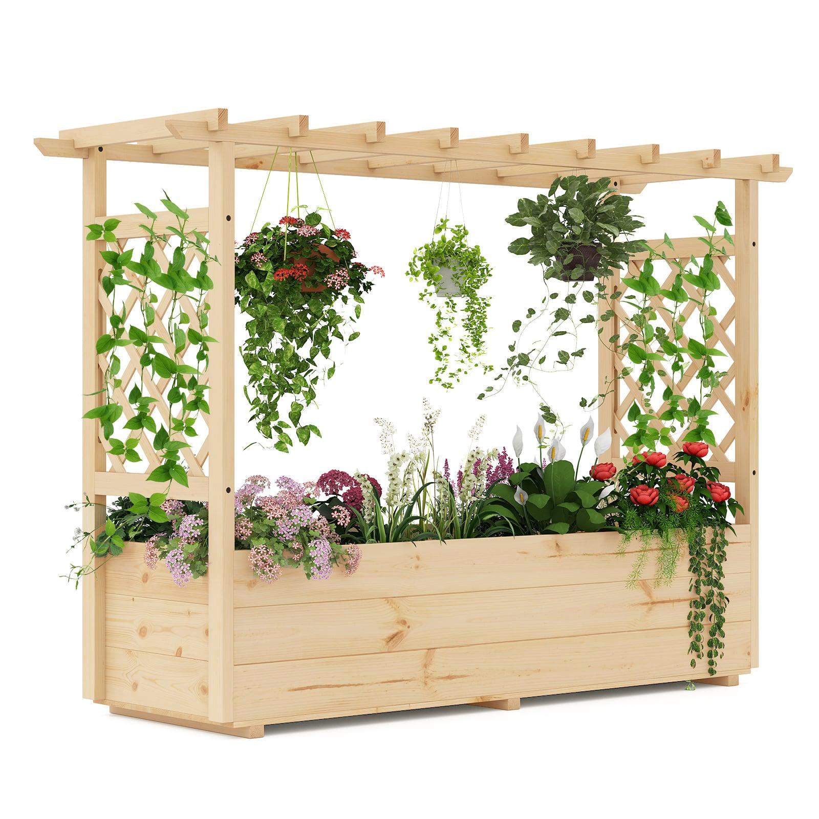 Højbed i træ med espalier og hængende tag