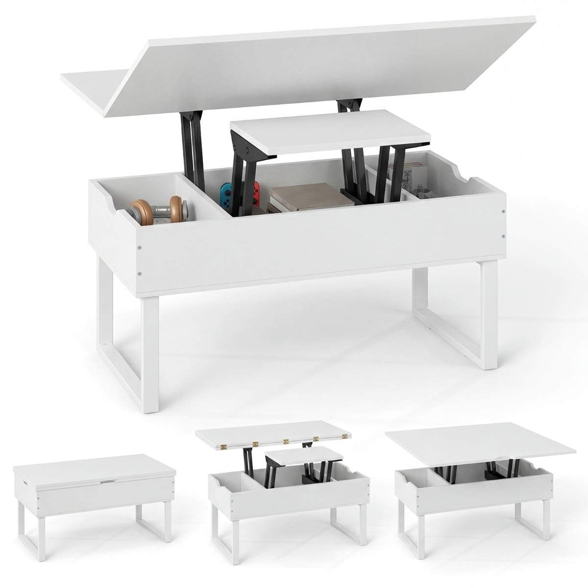 Justerbart soffbord med lyftbar topp och dold förvaring – Vitt | Hem & Hobby | Pryloteket