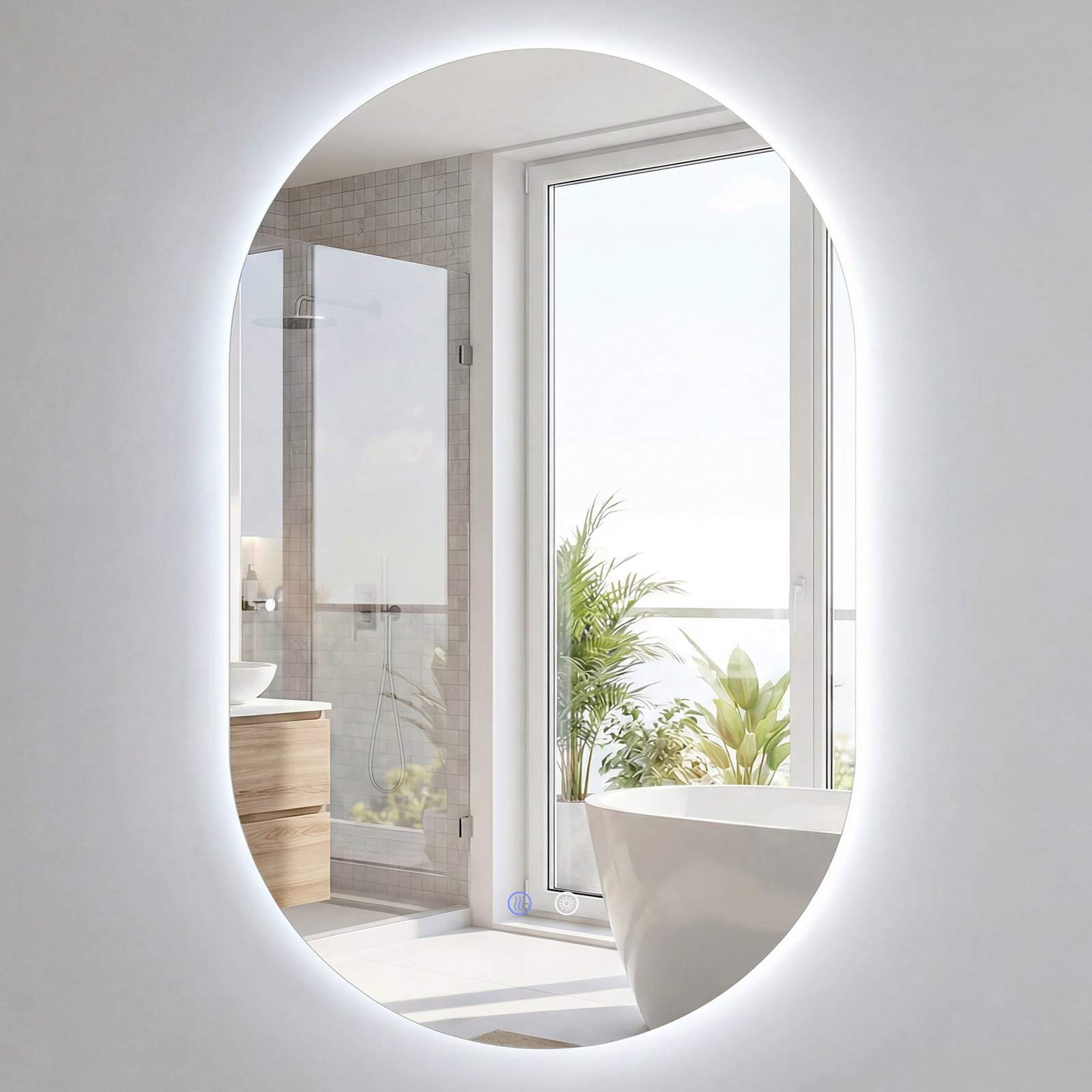 Oplyst spejl med dæmpbar 3-farvet temperatur og antidug, 80x50 cm