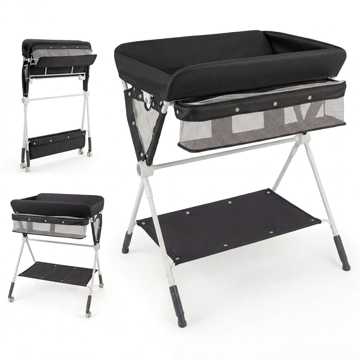 Bærbart puslebord – justerbar højde, foldbart, sort