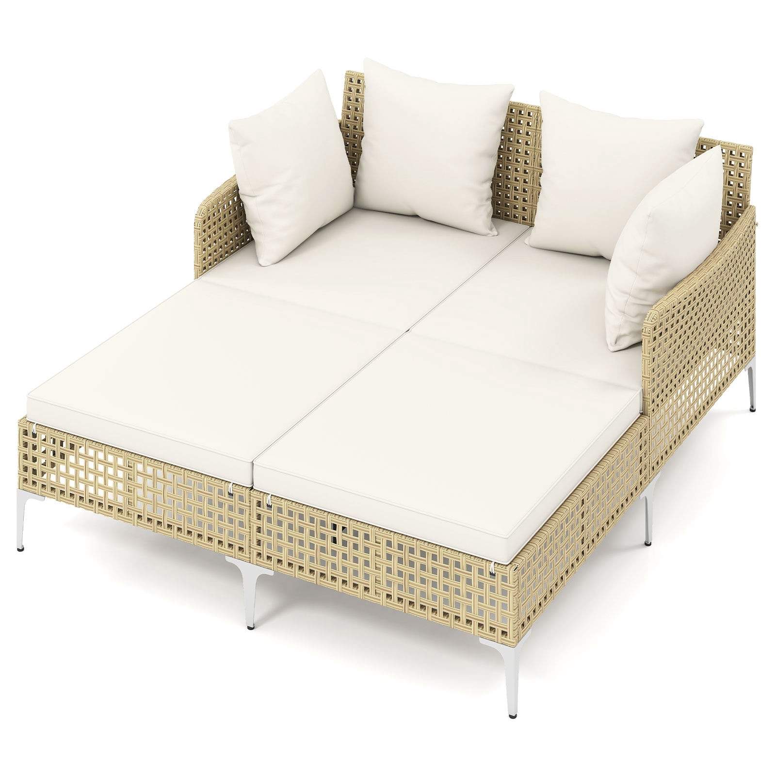 Dobbelt solseng i rattan med hynder – beige, 2 personer