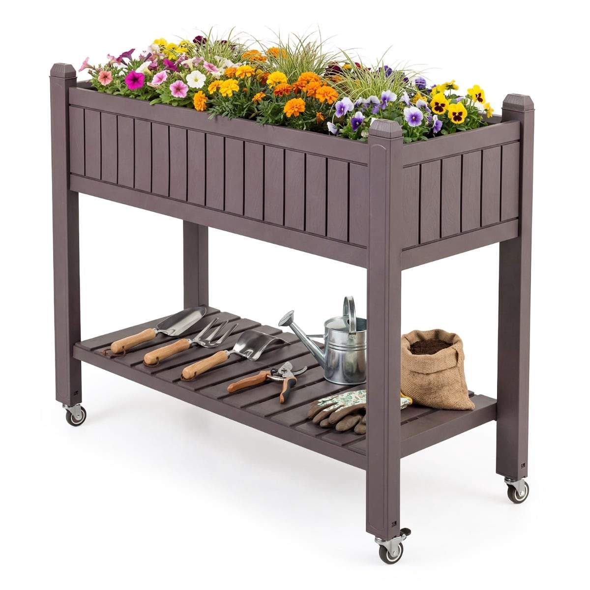 Upphöjd trädgårdsbädd med hjul – självbevattnande, brun | Hem & Hobby | Pryloteket