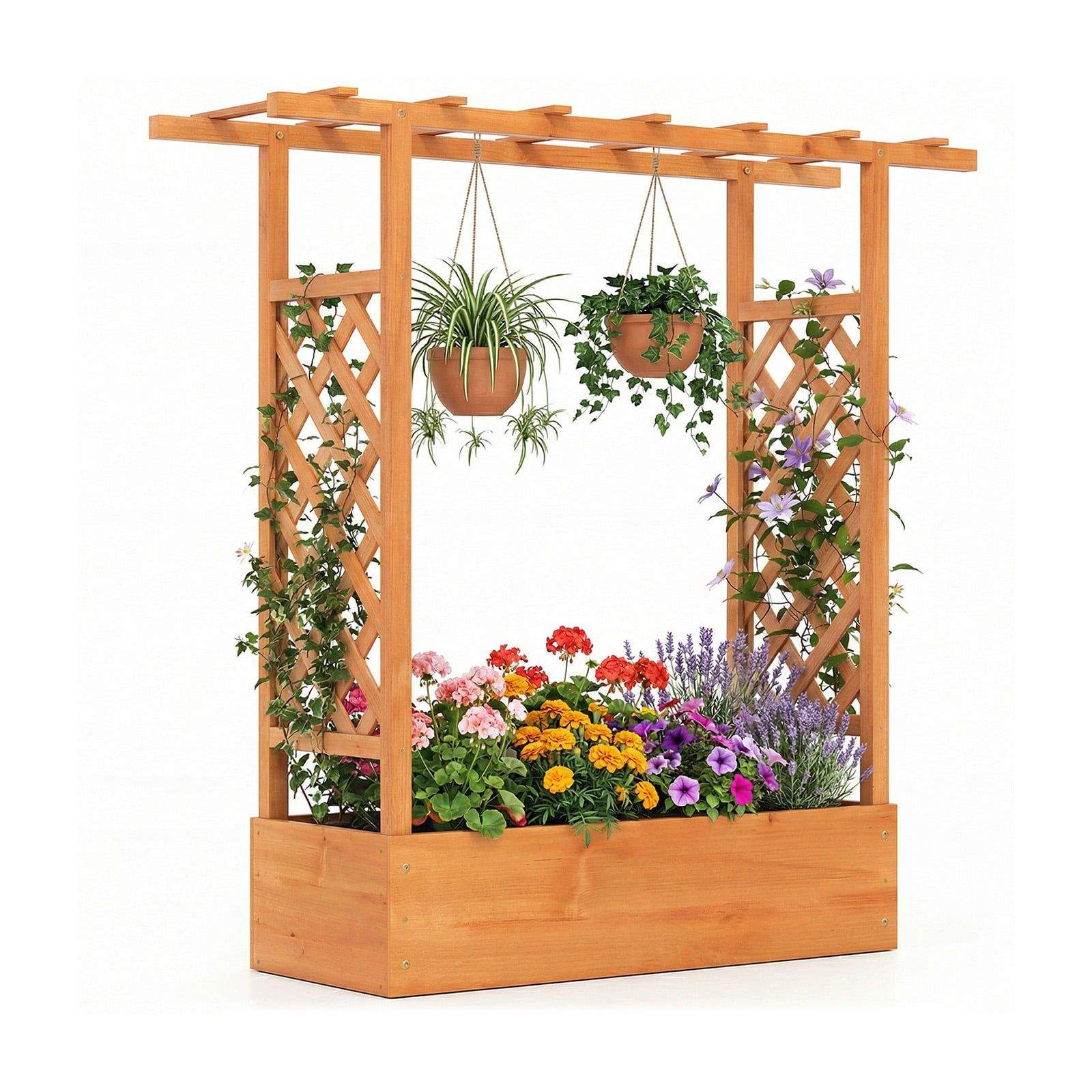 Fritstående træplantekasse med espalier og tag