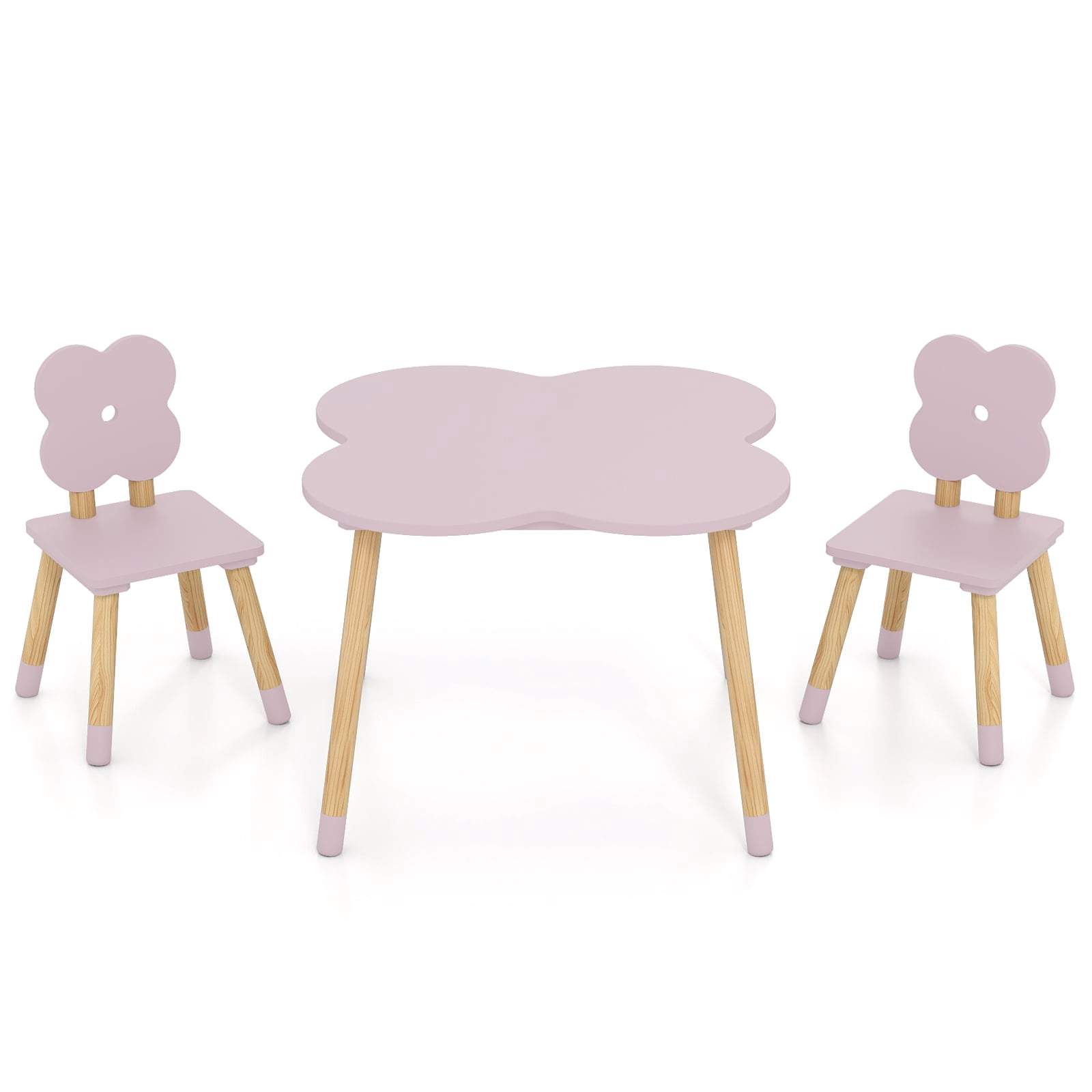 Blomformad barnbordsgrupp – rosa, trä, 2 stolar | Hem & Hobby | Pryloteket