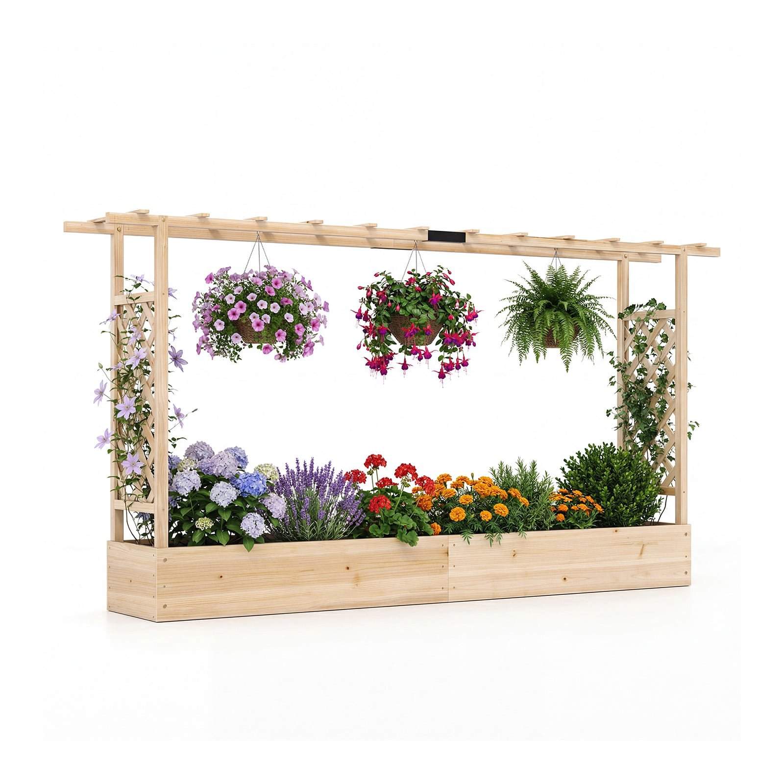 Lodret haveplantekasse med espalier – fyrretræ, 220x35x114 cm