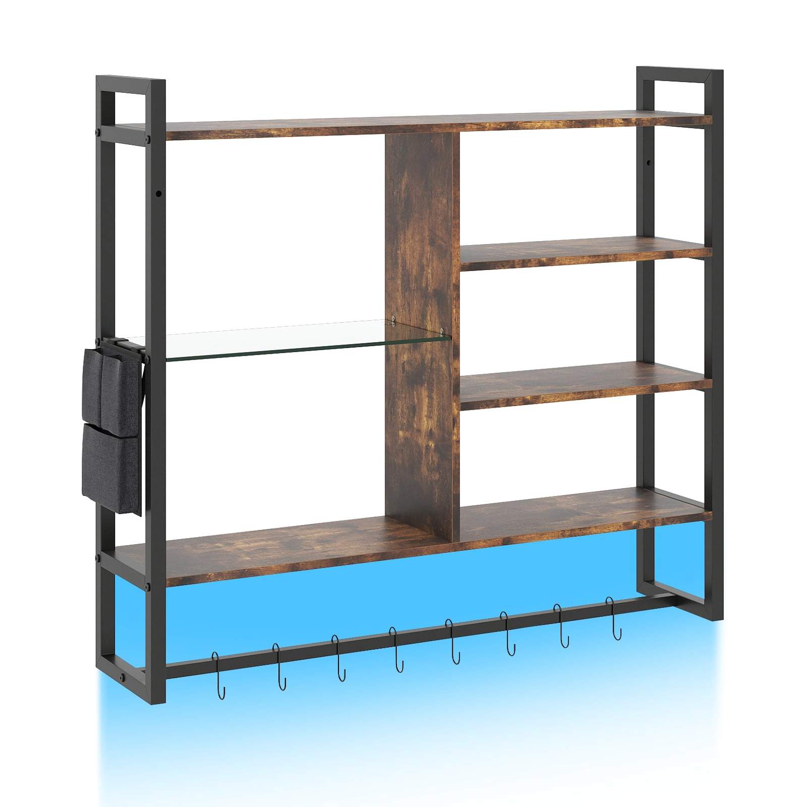 Flytande vägghylla med RGB LED, 6 våningar, 8 S-krokar | Hem & Hobby | Pryloteket