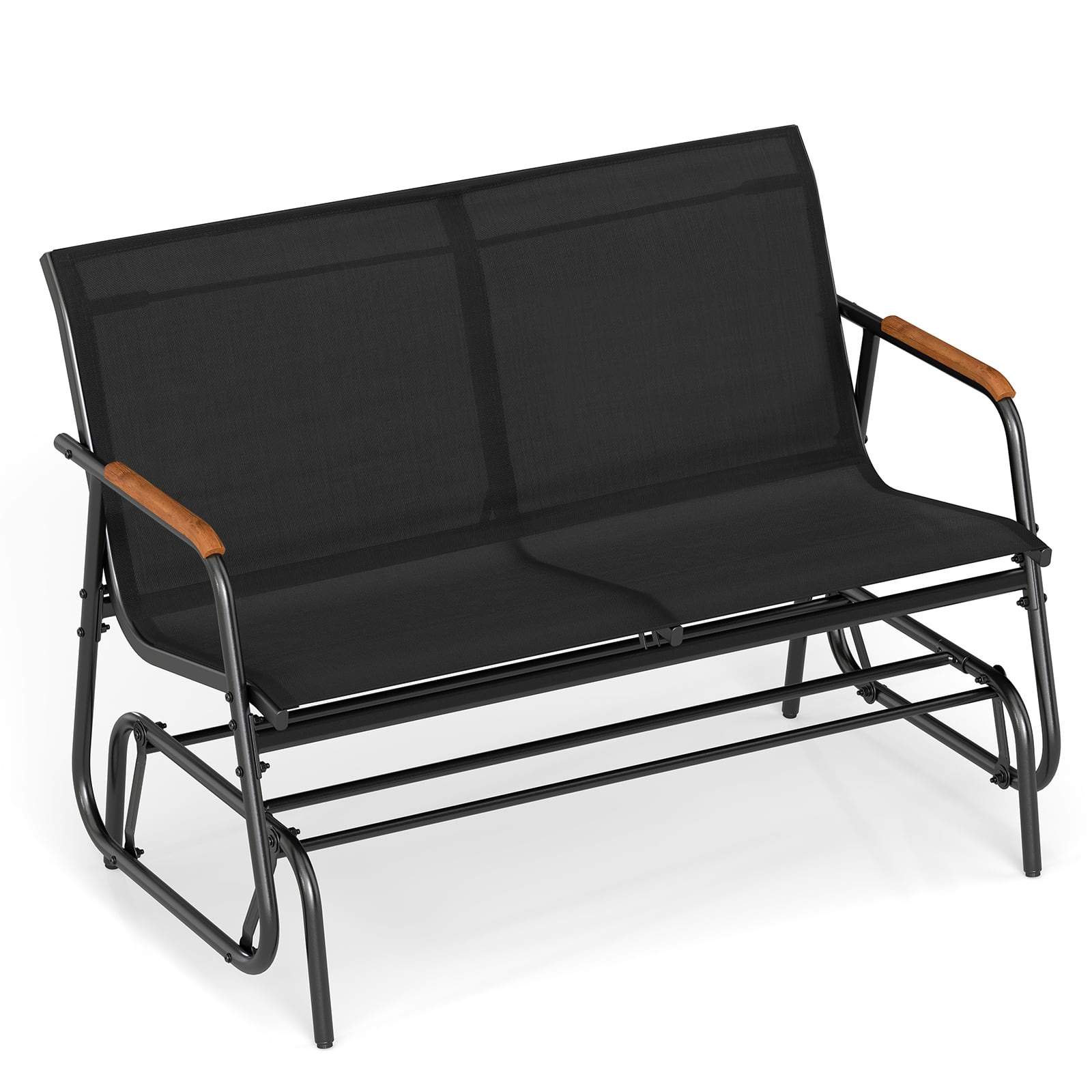 Gungbänk för 2 personer – Armstöd i teak, svart tyg | Hem & Hobby | Pryloteket