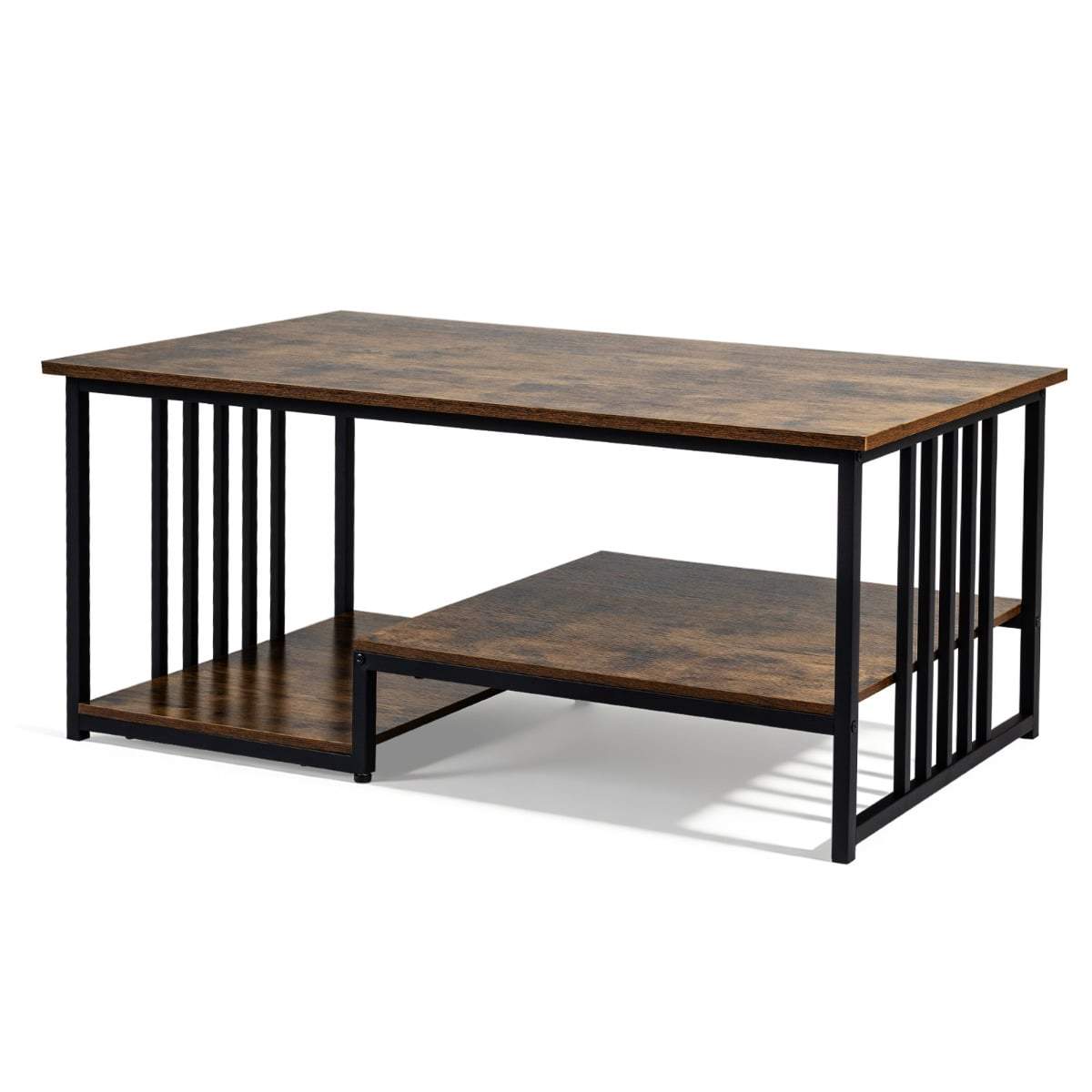 Rustikt brunt soffbord – 2 hyllor, metallram | Hem & Hobby | Pryloteket