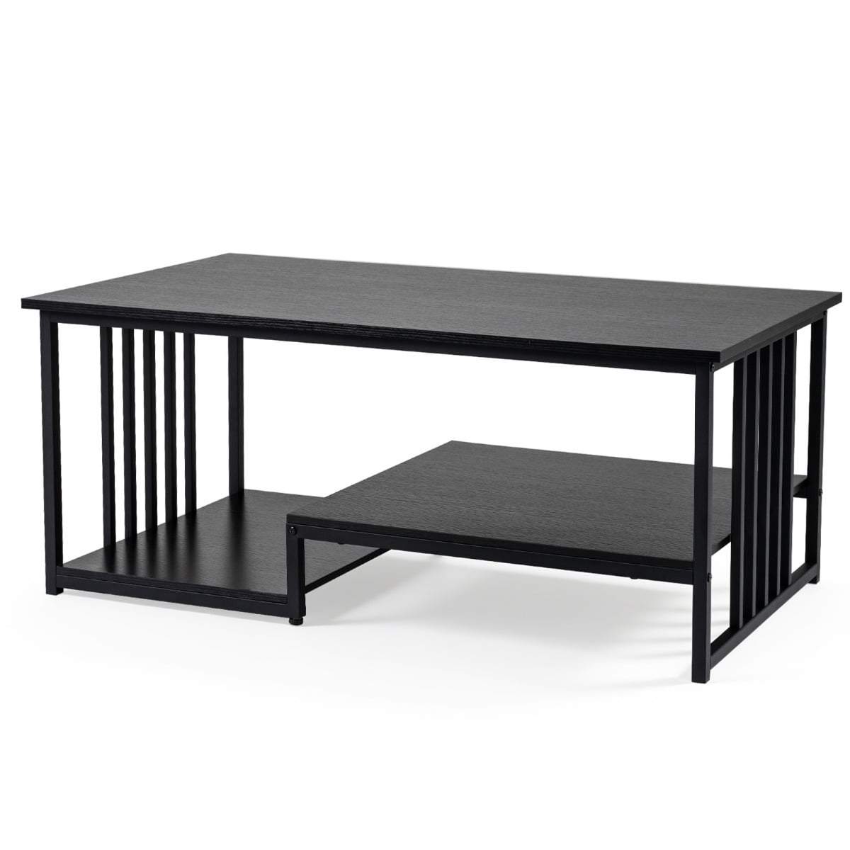 Sort sofabord med 2 hylder og metalstel