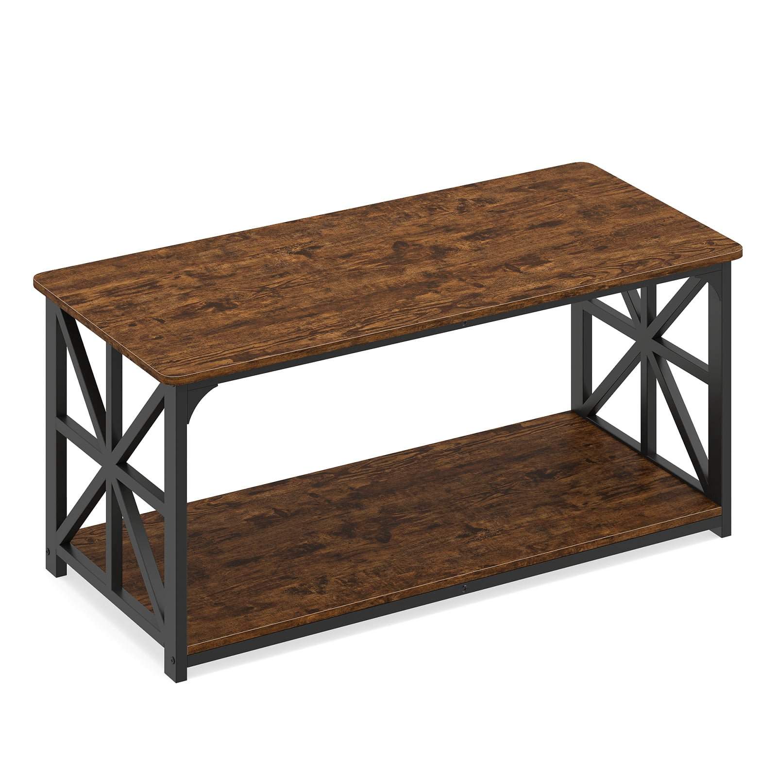 Rustikt brunt soffbord med 2 våningar och förvaringshylla | Hem & Hobby | Pryloteket