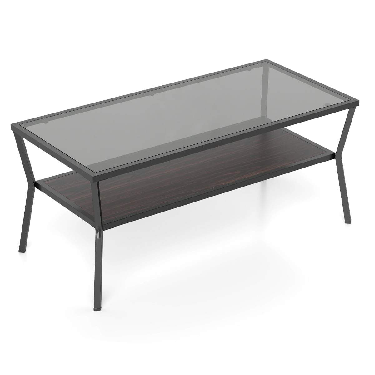 Rektangulärt soffbord i glas – förvaring i två nivåer, metallram | Hem & Hobby | Pryloteket