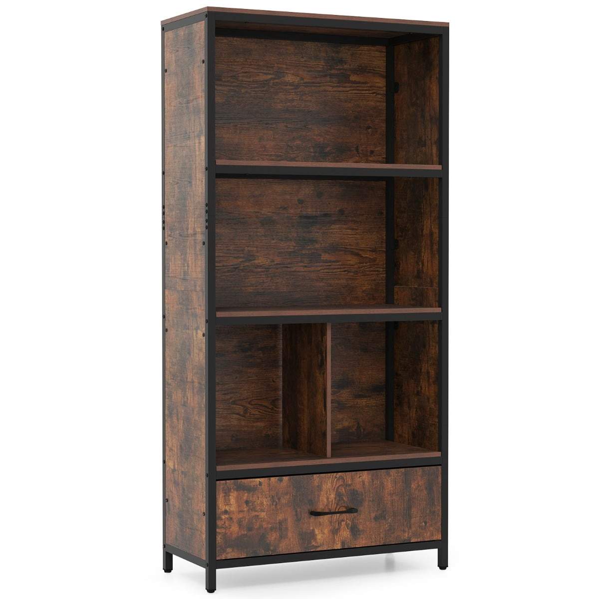 Bokhylla med 4 våningar, öppna hyllor och tyglåda | Hem & Hobby | Pryloteket