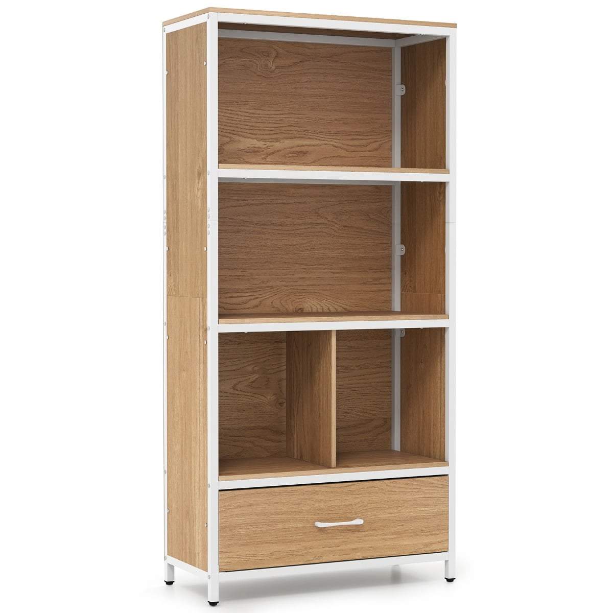 Bokhylla med 4 våningar, öppna hyllor och tyglåda | Hem & Hobby | Pryloteket