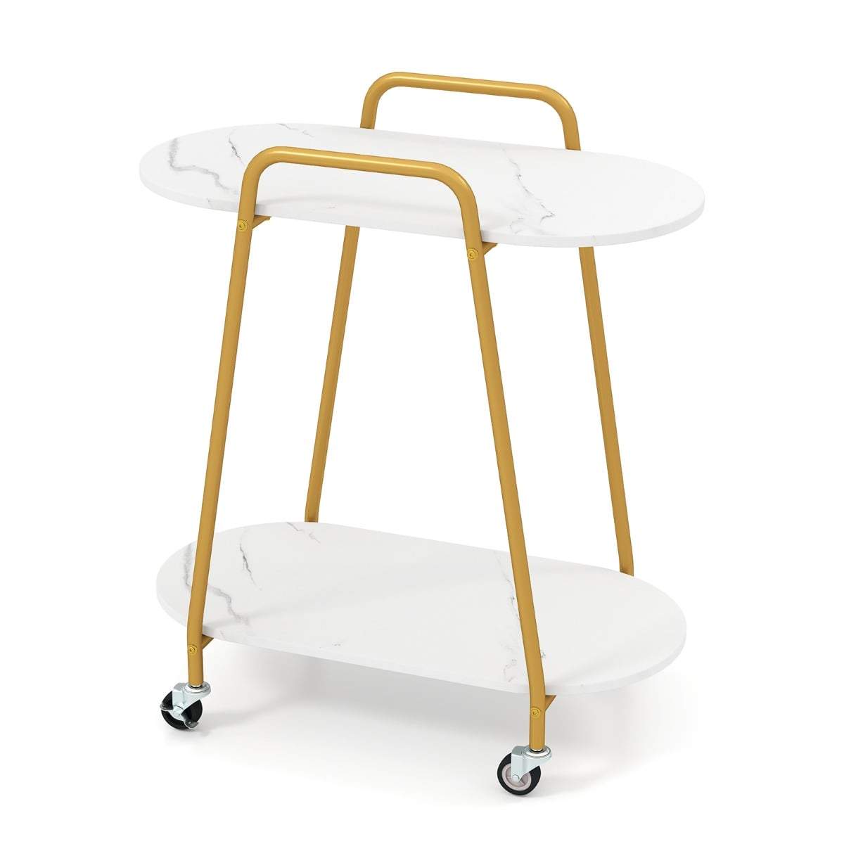 Mobilt sidebord i to niveauer med overflade af imiteret marmor