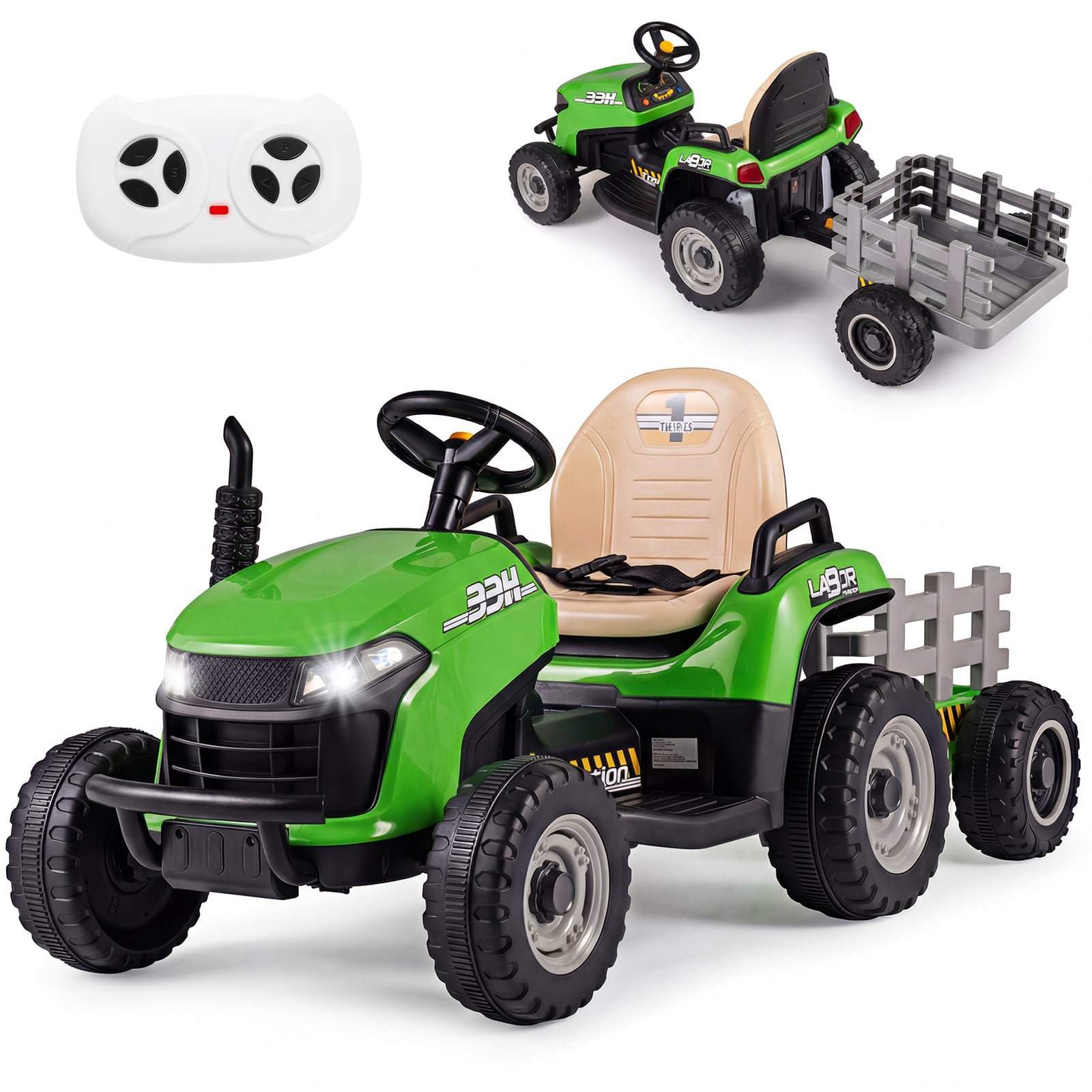 24V elektrisk børnetraktor med trailer og fjernbetjening
