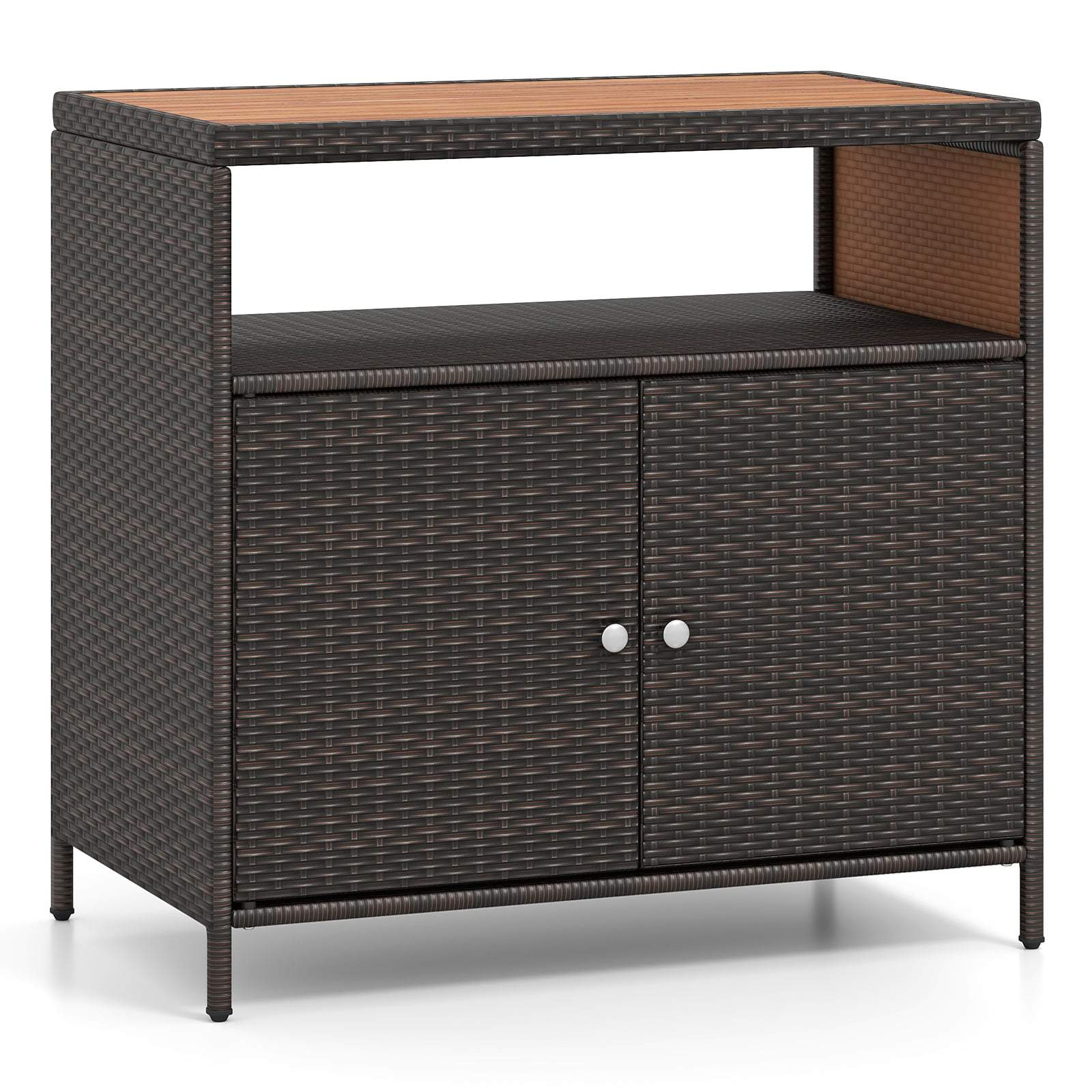 Utomhusskåp i rotting med skiva i akaciaträ, 90x53x86 cm | Hem & Hobby | Pryloteket