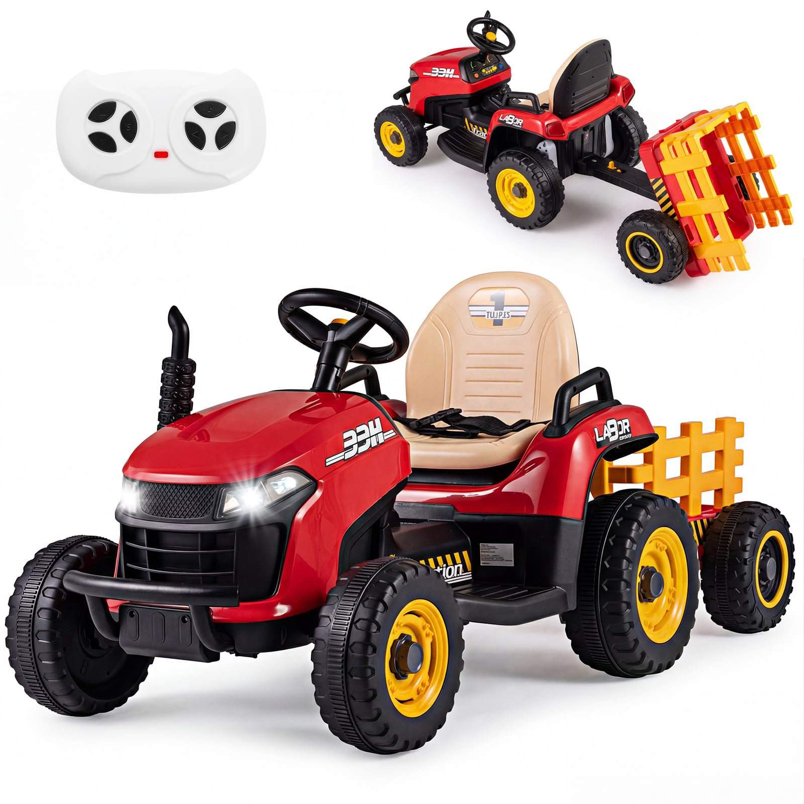 24V elektrisk barntraktor med släpvagn och fjärrkontroll | Hem & Hobby | Pryloteket