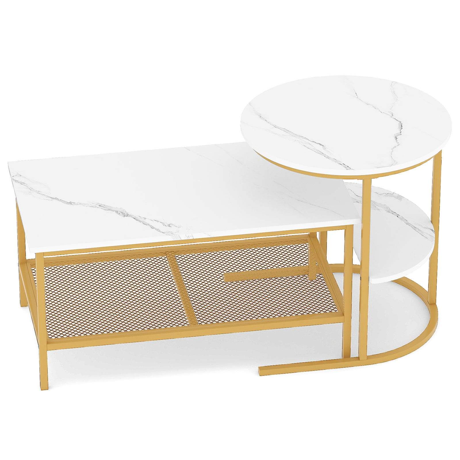 2-delt sofabordssæt med bordplader i imiteret marmor