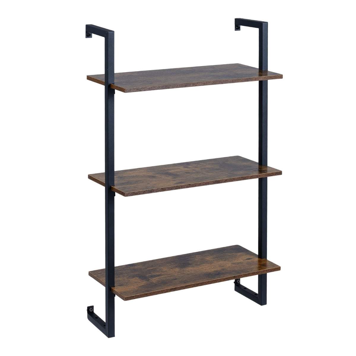 3-lags vægreol med metalramme – rustik brun