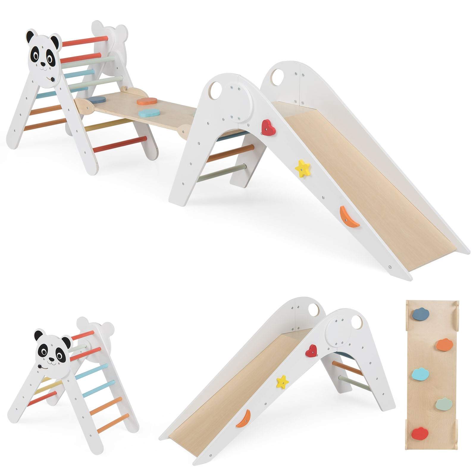 Hopfällbart Montessori-klätterset – Panda-design, trä | Hem & Hobby | Pryloteket
