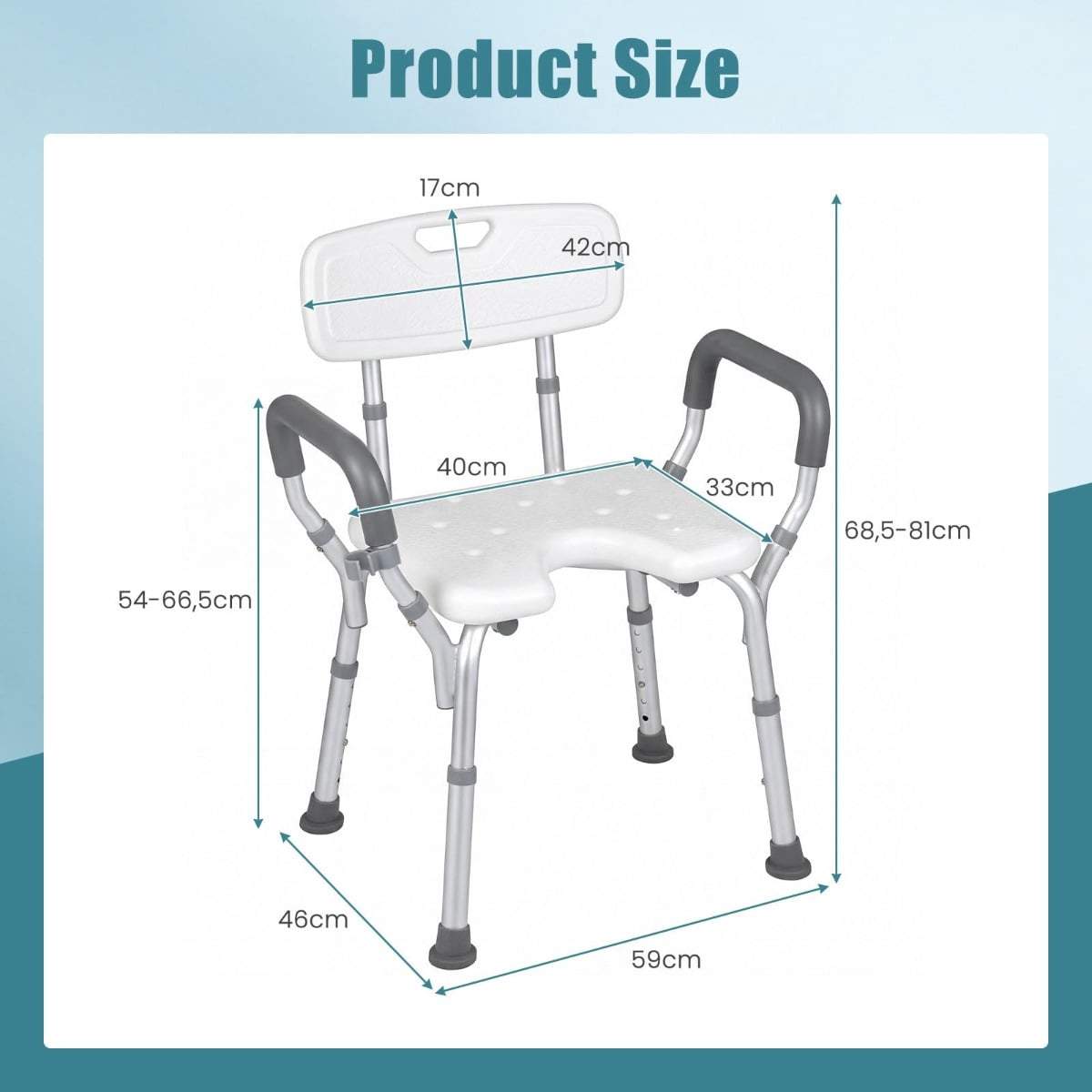 Justerbar duschstol i aluminium med armstöd och ryggstöd | Hem & Hobby | Pryloteket