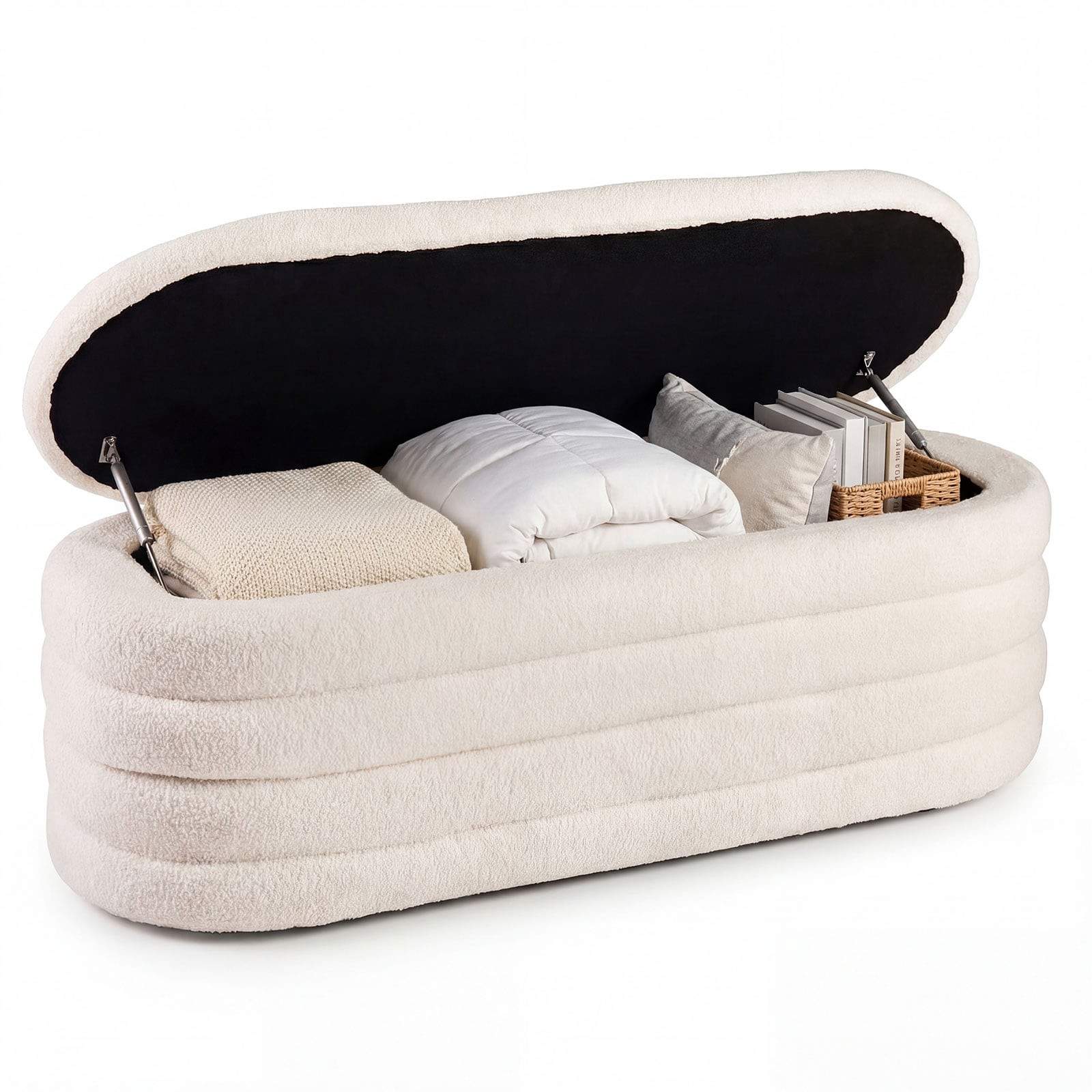 Vadderad förvaringsbänk – 108,5 liters kapacitet, mjukt bouclétyg | Hem & Hobby | Pryloteket