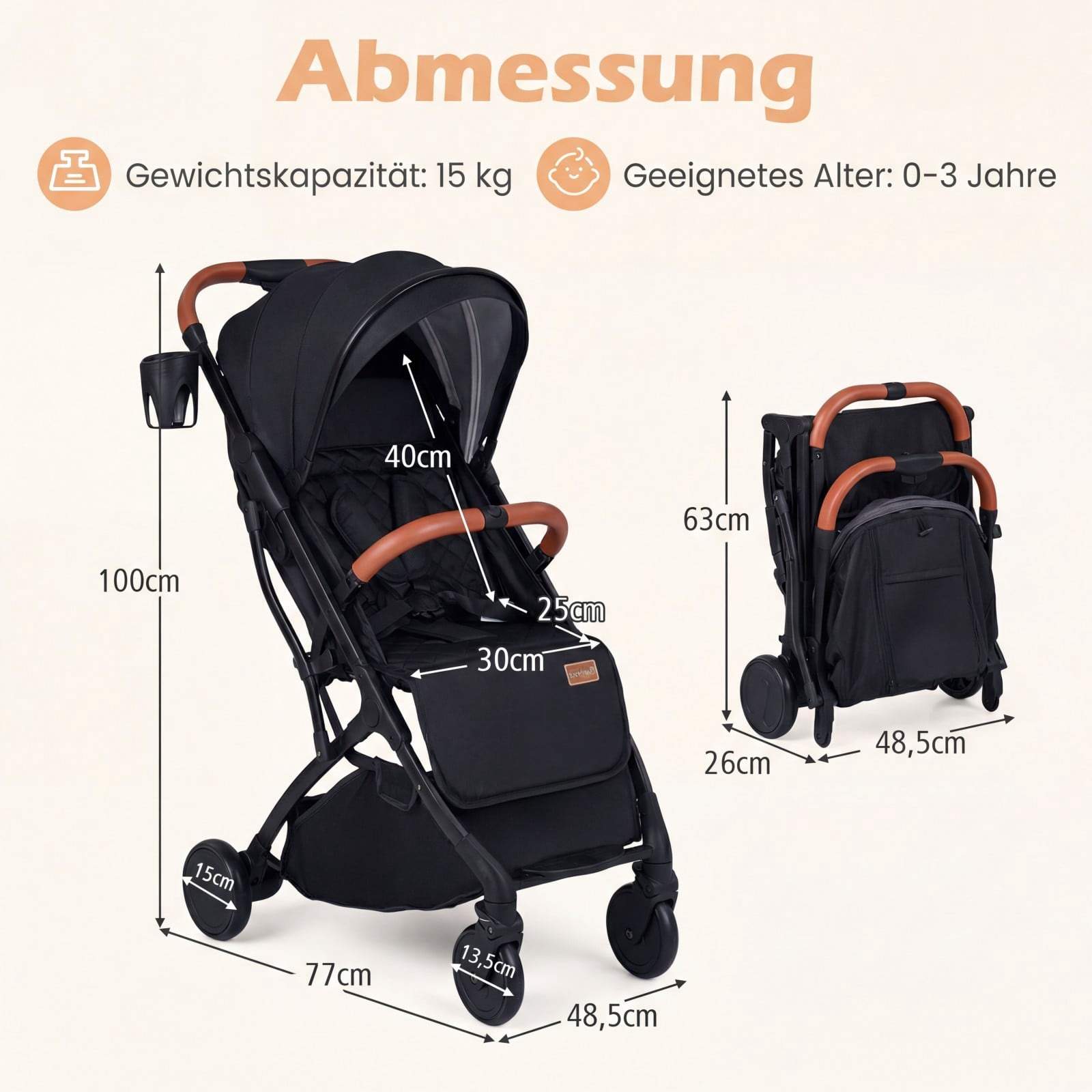 Hopfällbar barnvagn med regnskydd – svart, lätt | Hem & Hobby | Pryloteket