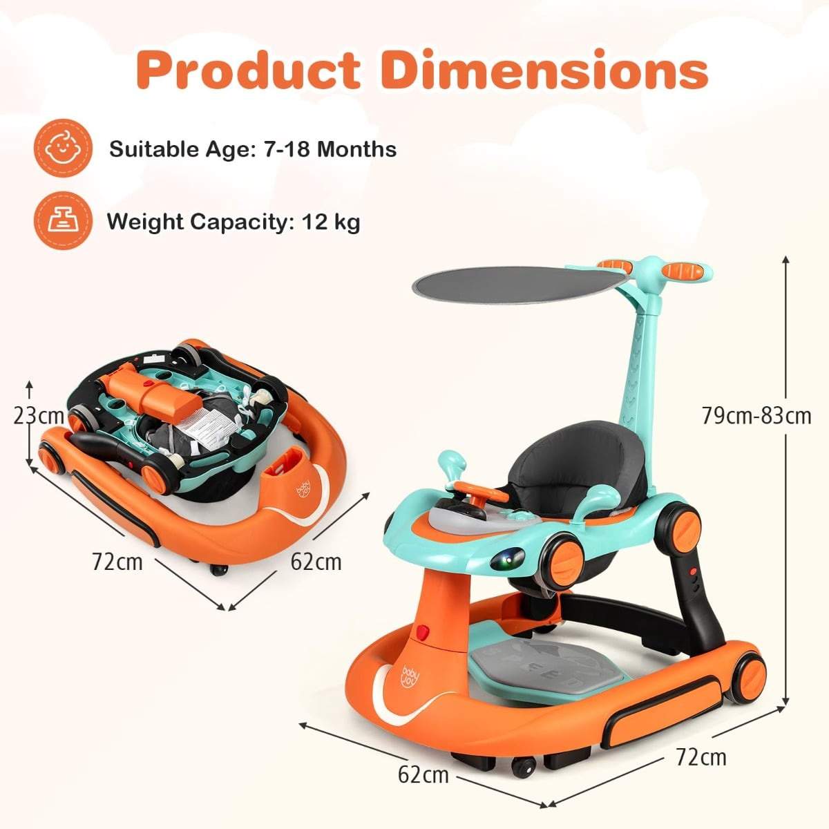 7-i-1 gåstol med justerbar højde og hastighed